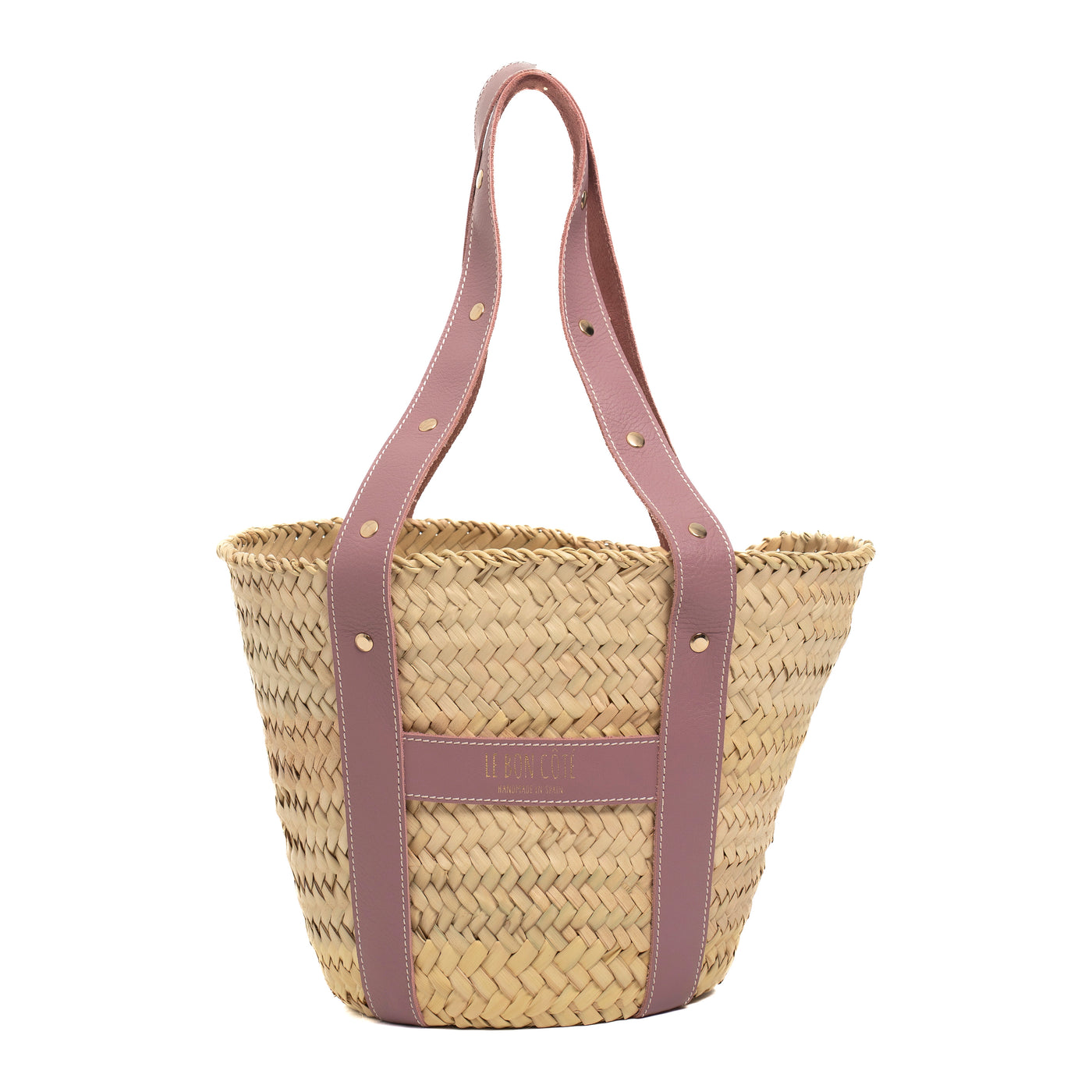 Cesta con asas de piel rosa marsala